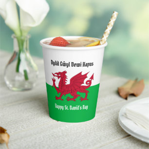 Gelukkige St. David's Day Rode Draak Welse vlag Papieren Bekers