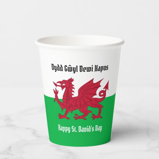 Gelukkige St. David's Day Rode Draak Welse vlag Papieren Bekers (Achterkant)