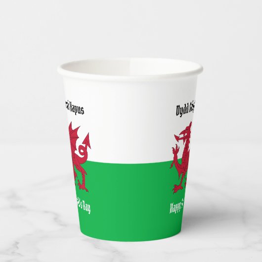 Gelukkige St. David's Day Rode Draak Welse vlag Papieren Bekers (Links)