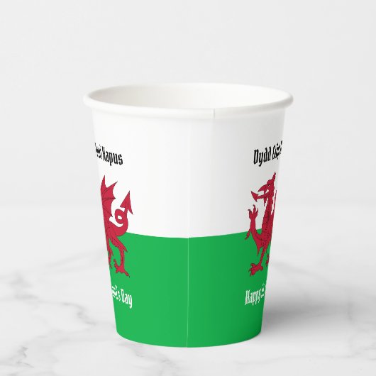 Gelukkige St. David's Day Rode Draak Welse vlag Papieren Bekers (Rechts)