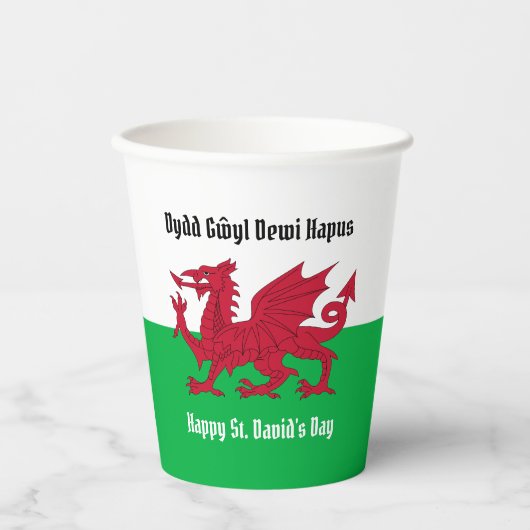Gelukkige St. David's Day Rode Draak Welse vlag Papieren Bekers (Voorkant)