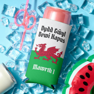 Gelukkige St. David's Day Rode Draak Welse vlag Seltzer Blikjeskoeler
