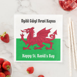 Gelukkige St. David's Day Rode Draak Welse vlag Servet