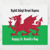 Gelukkige St. David's Day Rode Draak Welse vlag Sparkling Wijnetiket (Enkel label)