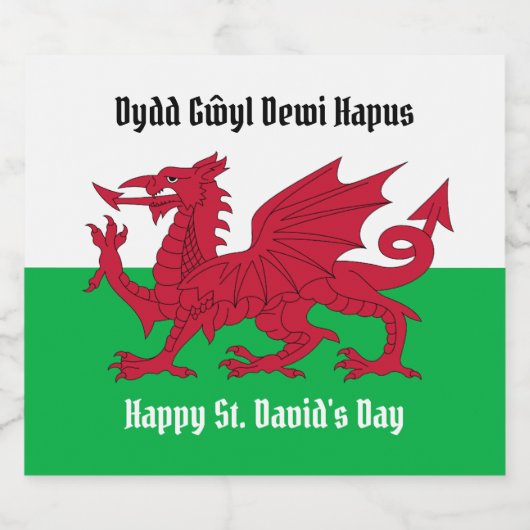 Gelukkige St. David's Day Rode Draak Welse vlag Sparkling Wijnetiket (Enkel label)