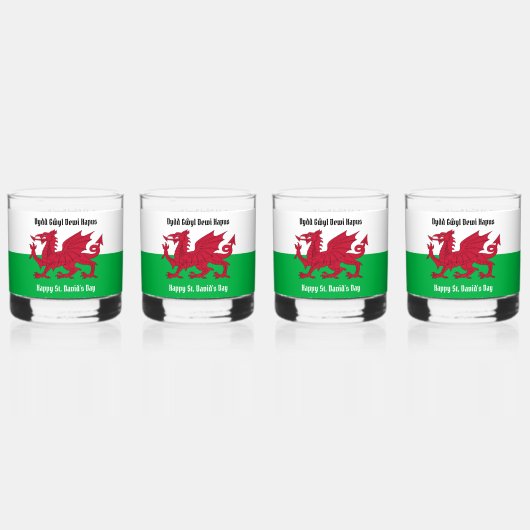 Gelukkige St. David's Day Rode Draak Welse vlag Whisky Glas (Achterkant)
