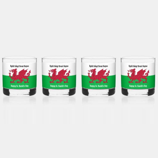 Gelukkige St. David's Day Rode Draak Welse vlag Whisky Glas (Voorkant)