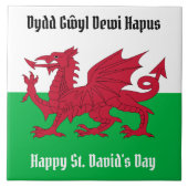 Gelukkige St. David's Day Rode Draak Welsh Flag Sq Tegeltje (Voorkant)