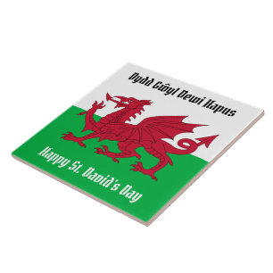 Gelukkige St. David's Day Rode Draak Welsh Flag Sq Tegeltje