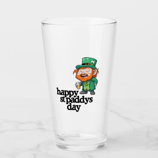 Gelukkige St. Paddys Dag Lachende Leprechaun Bier Glas (Voorkant)