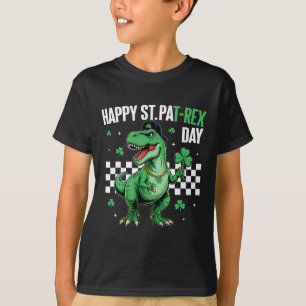Gelukkige St Pat T-rex Dag Jongens Kinderen Dinosa T-shirt