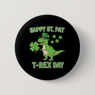Gelukkige St Pat Trex Dag Grappige Dinosaur Shamro Ronde Button 5,7 Cm