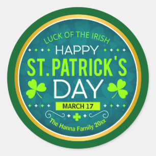 GELUKKIGE ST. PATRICIUSDAG, "GELUK VAN DE IEREN" RONDE STICKER