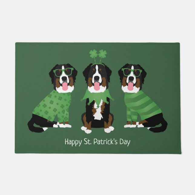 Gelukkige St Patricks Dag Berner Mountain Dogs Deurmat (Voorkant)