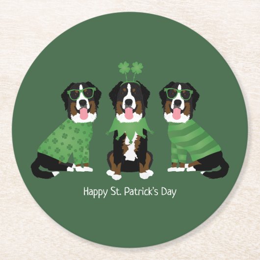 Gelukkige St Patricks Dag Berner Mountain Dogs Ronde Kartonnen Onderzetter (Voorkant)