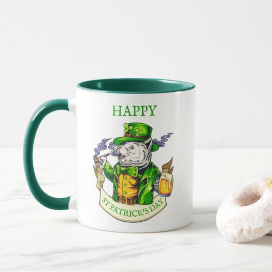 Gelukkige St. Patrick's Dag Bier Ierse Kat Grappig Mok (Met donut)