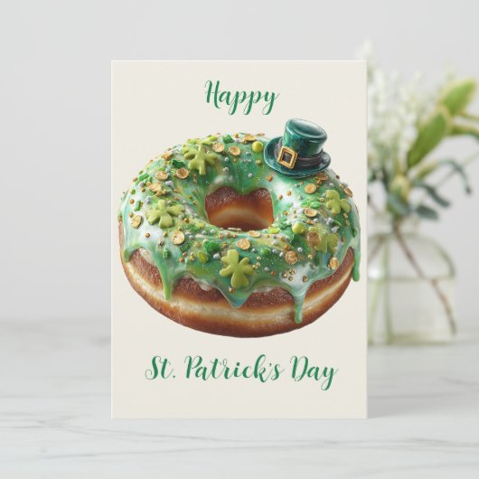 Gelukkige St. Patrick's Dag Donut met Leprechaun H Kaart (Staand voorkant)
