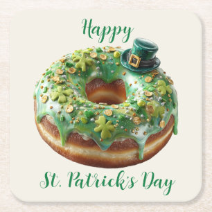 Gelukkige St. Patrick's Dag Donut met Leprechaun H Kartonnen Onderzetters