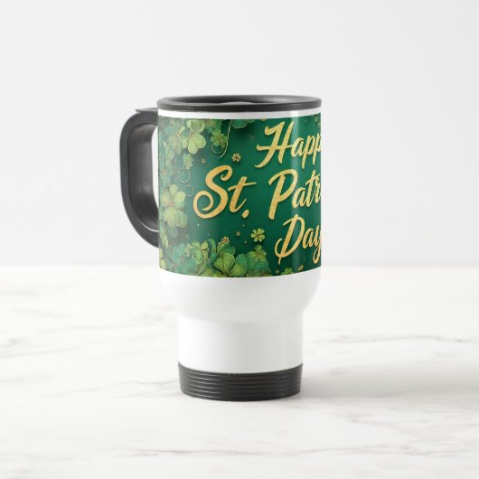 Gelukkige St. Patrick's Dag Klaver Ontwerp Reisbeker (Voorkant links)