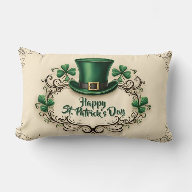 Gelukkige St. Patrick's Dag Klaverontwerp Kussen (Voorkant)