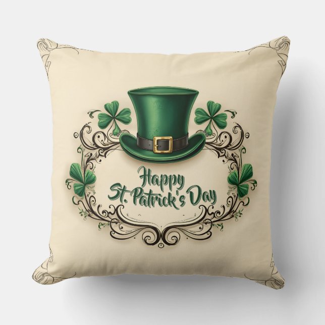 Gelukkige St. Patrick's Dag Klaverontwerp Kussen (Voorkant)
