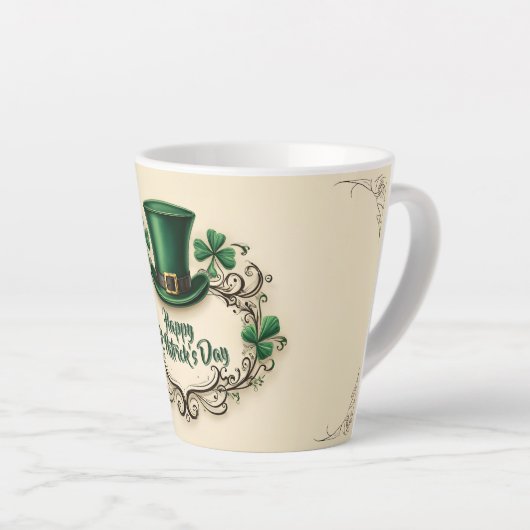Gelukkige St. Patrick's Dag Klaverontwerp Latte Mok (Rechterhoek)