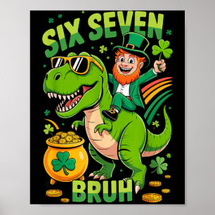 Gelukkige st patricks dag leprechaun trex dino zes poster