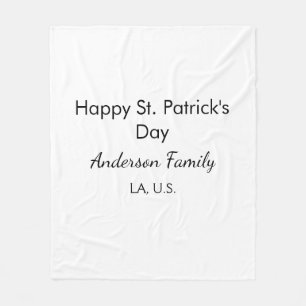 Gelukkige St. Patrick's dag naam familie plaats ee Fleece Deken