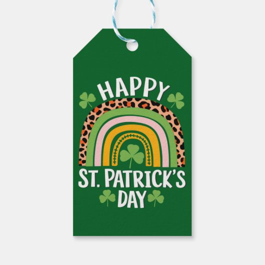 Gelukkige St. Patrick's Dag Regenboog Klaver  Cadeaulabel (Achterkant)
