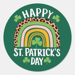 Gelukkige St. Patrick's Dag Regenboog Klaver Ronde Sticker