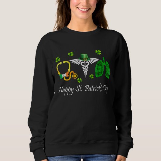 Gelukkige St Patrick's Dag Stethoscoop Symbool Lon Trui (Voorkant)