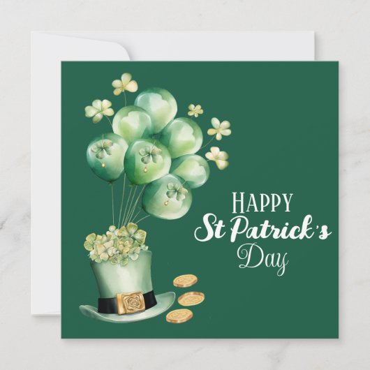 Gelukkige St Patrick's Day Ballonnen en Shamrocks Feestdagenkaart (Voorkant)
