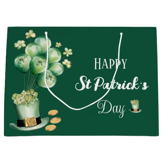 Gelukkige St Patrick's Day Ballonnen en Shamrocks Groot Cadeauzakje (Voorkant)