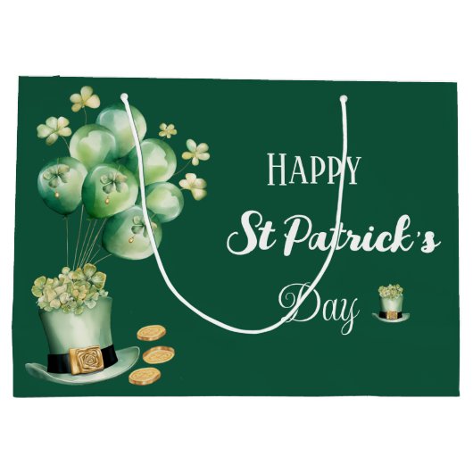 Gelukkige St Patrick's Day Ballonnen en Shamrocks Groot Cadeauzakje (Achterkant)