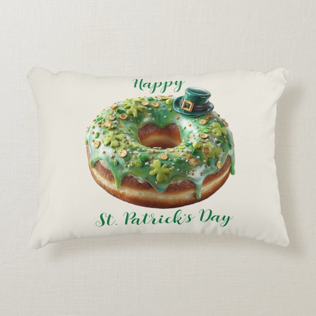 Gelukkige St. Patrick's Day Donut met Kabouterhoed Accent Kussen (Voorkant)