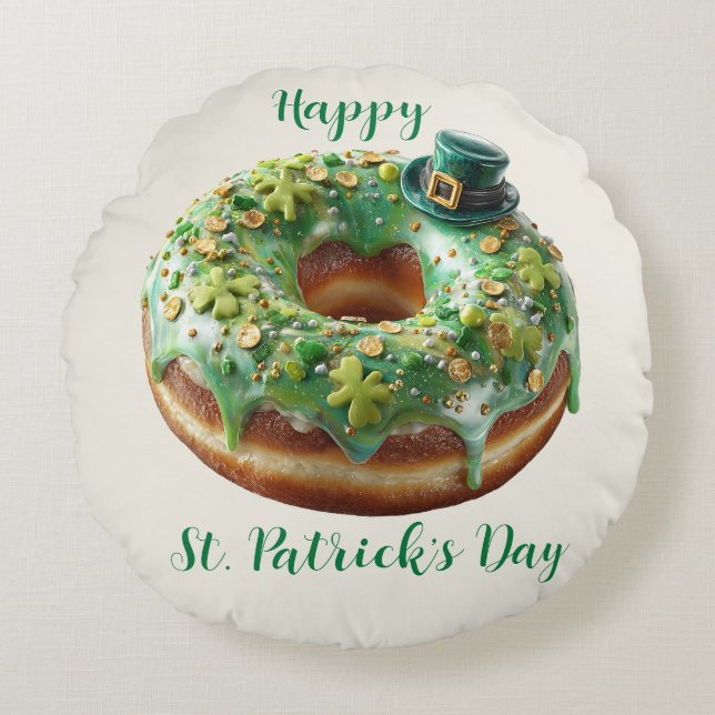 Gelukkige St. Patrick's Day Donut met Kabouterhoed Rond Kussen (Voorkant)