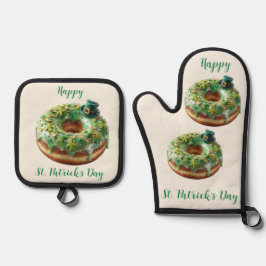 Gelukkige St. Patrick's Day Donut met Leprechaun H Ovenwant & Pannenlap Set