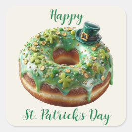 Gelukkige St. Patrick's Day Donut met Leprechaun H Vierkante Sticker
