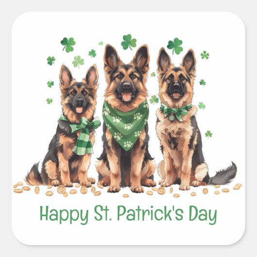 Gelukkige St. Patrick's Day Duitse herdershonden Vierkante Sticker (Voorkant)