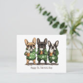Gelukkige St. Patrick's Day Franse Bulldogs Briefkaart (Staand voorkant)