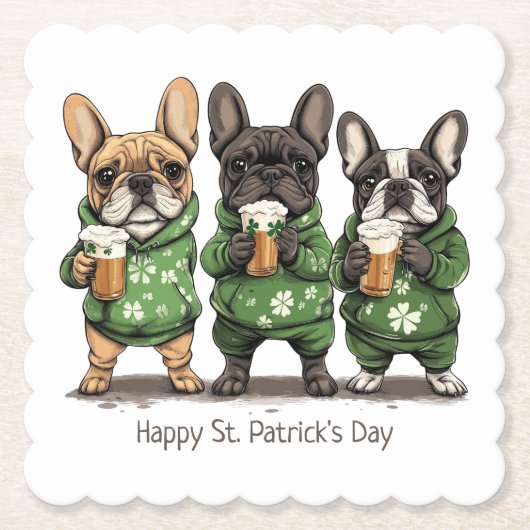 Gelukkige St. Patrick's Day Franse Bulldogs Kartonnen Onderzetters (Voorkant)
