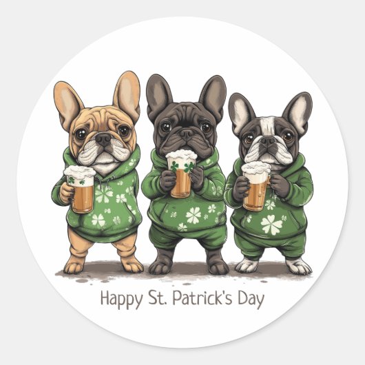 Gelukkige St. Patrick's Day Franse Bulldogs Ronde Sticker (Voorkant)
