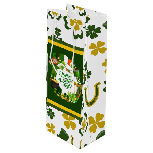 Gelukkige St. Patrick's Day Gift Bag Wijn Cadeautas (Voorkant Gekanteld)