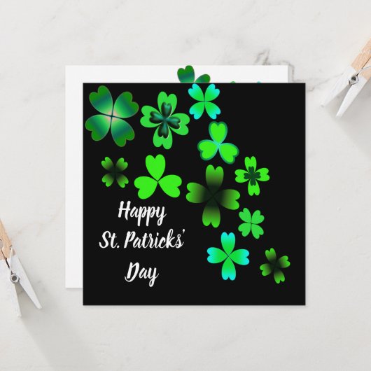 Gelukkige St. Patrick's Day, Green Lucky Shamrock Kaart (Voorkant / Achterkant in situ)