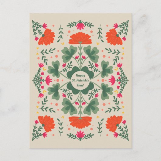 Gelukkige St. Patrick's Day klavers en bloemen Briefkaart (Voorkant)