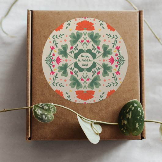 Gelukkige St. Patrick's Day klavers en bloemen Ronde Sticker