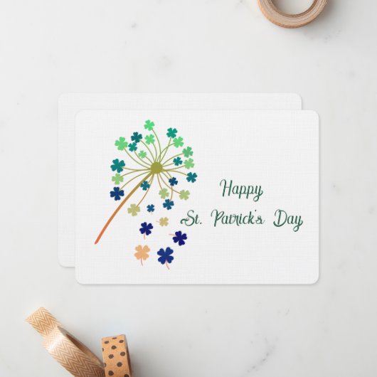 Gelukkige St. Patrick's Day Klavers Notitiekaartje (Voorkant / Achterkant in situ)