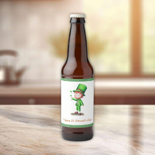 Gelukkige St. Patrick's Day Leprechaun Bier Etiket