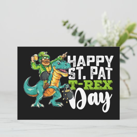 Gelukkige St Patrick's Day Pat Rex Dinosaurus Kaart (Staand voorkant)