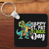 Gelukkige St Patrick's Day Pat Rex Dinosaurus Sleutelhanger (Voorkant)